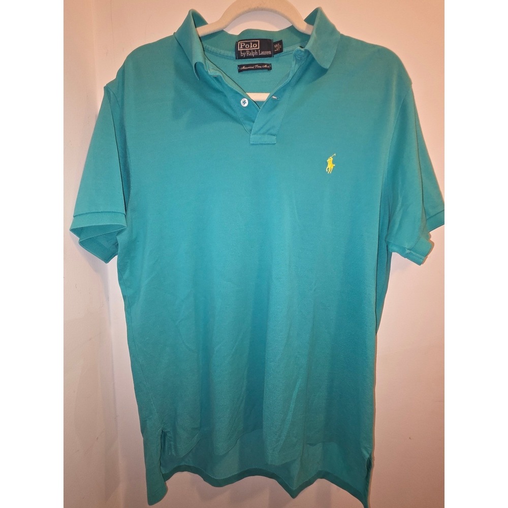 Polo Ralph Lauren Mens Teal Mercerized Pima Mesh Polo Shirt Yellow Pony Custom L